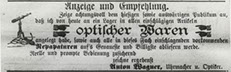 Historische Annonce von Optik Wagner Dillingen